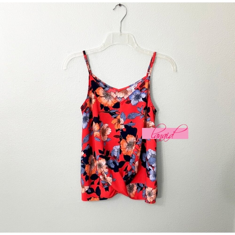 Naked Zebra Floral Drape-Front V-Neck Sleeveless Twist Wrap Surplice Tank Blouse
